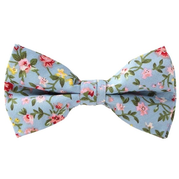 🎓PRE-TIED MEN\'S LIGHT BLUE FLORAL PREP  BOWTIE!